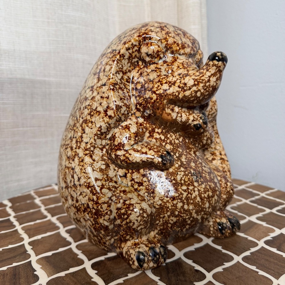 Vintage Ceramic Hedgehog Figurine Speckled Glazed Brown Cream Cottage 9"x8"x7"‎